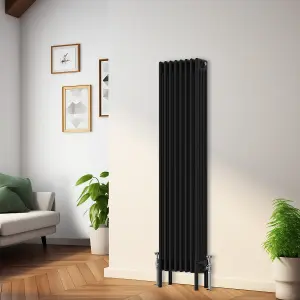 Rinse Bathrooms Traditional Radiator 1500x380mm Black Vertical 4 Column Cast Iron Radiators Central Heating Heater Rads