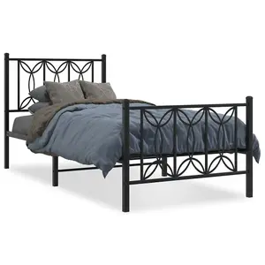 Berkfield Metal Bed Frame without Mattress with Footboard Black 90x190cm