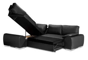 NEW CORNER SOFA BED WITH STORAGE ENZO LEFT BLACK FAUX LEATHER