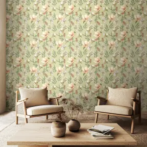 Hoopla Walls Orchid Bloom Artichoke Smooth Matt Wallpaper