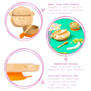 Tiny Dining - Monkey Bamboo Suction Baby Feeding Set - Orange - 4pc