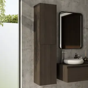 GoodHome Kentia Brown Walnut Veneer Double Bathroom Wall cabinet (H)150cm (W)35cm