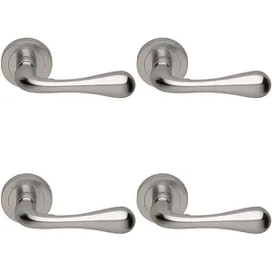 4 PACK - Concealed Door Handle Set - Satin Chrome Lever on Round Rose Rotund End