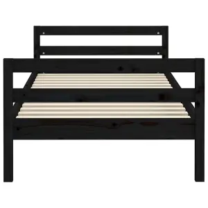 Berkfield Bed Frame Black 75x190 cm 2FT6 Small Single Solid Wood Pine