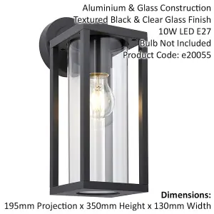 Non Automatic Outdoor Wall Light - Textured Black & Clear Glass Diffuser