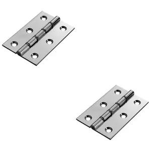 2 PACK - PAIR Double Steel Washered Brass Butt Hinge 102 x 67 Polished Chrome Door Fixing