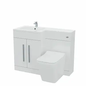 Nes Home White 1100 mm LH L-Shape Basin Vanity Unit WC BTW Rimless Toilet