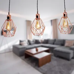 First Choice Lighting Matt Black & Copper Geometric 3 Light Bar Pendant