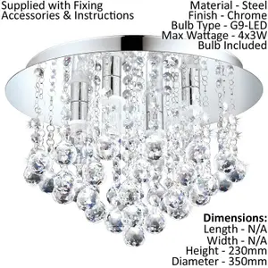 Flush Ceiling Light IP44 Bathroom Colour Chrome Shade Clear Crystal Bulb G9 4x3W