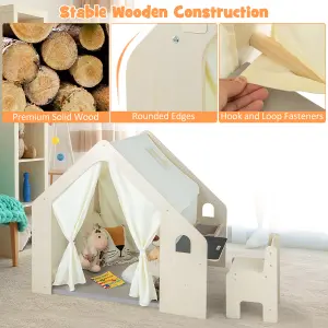 Costway Wooden Kids Play Tent Toddler Montessori Playhouse W/ Table & Chair