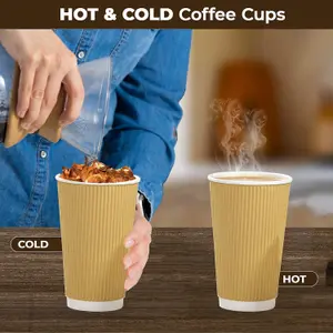 16oz Disposable Paper Coffee Cups Takeaway Coffee Tea Ripple Cups for Hot and Cold Drinks (Pack of 100)