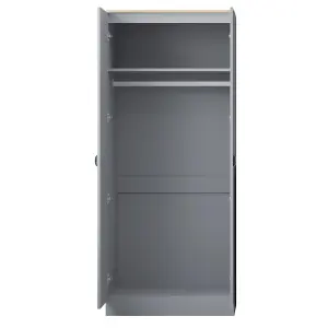 Wardrobe 2 Door Matt Grey Finish With Light Oak Top