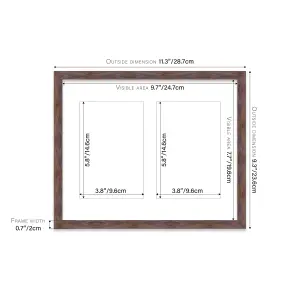 10x8 Inch 2 Opening Photo Collage Frame, Display Two 6x4 Inch Photos, Multi Aperture Family Picture Frame, Walnut