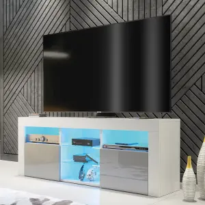 Pulse TV Unit 145cm White and Grey High Gloss Doors with LED Lighting - Creative Furniture