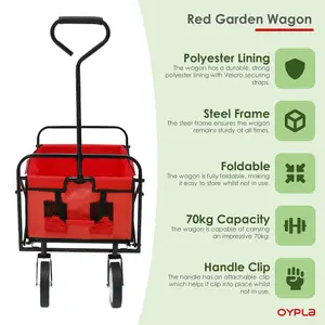 Oypla Red Heavy Duty Foldable Garden Festival Trolley Folding Cart Wagon Truck Wheelbarrow