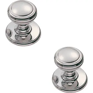 2x Ringed Tiered Cupboard Door Knob 25mm Diameter Polished Chrome Cabinet Handle