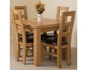 Richmond 90cm - 150cm Square Oak Extending Dining Table and 4 Chairs Dining Set with Yale Chairs