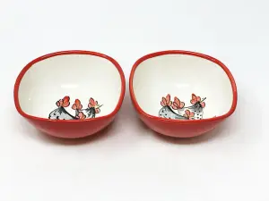 Farmhouse Hand Painted Ceramic Kitchen Dining Set of 2 Cereal Bowls (D) 14cm x (H) 7cm