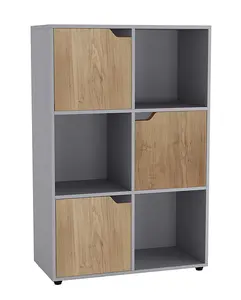 URBNLIVING 6 Cube Grey Wooden Bookcase Shelving Display Shelves Storage Unit Wood Shelf Oak Door