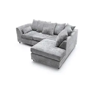 Harriet Crushed Chenille Right Facing Corner Sofa in Light Grey