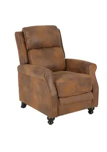 Recliner Manual Chair in Brown Faux Leather Suede