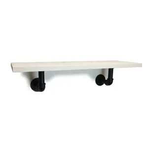 Solid Pine Rustical Shelf White Black Industrial Pipe Bracket 20x60cm