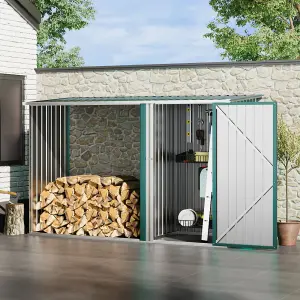 8 x 3 ft Garden Metal Furniture Storage Tool Shed with Pent Roof Lockable Door,Green