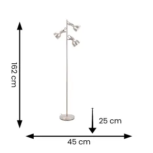 ValueLights Albie Silver Metal 3 Arm Spotlight Head Adjustable Floor Lamp for Living Room - LED Bulbs Included