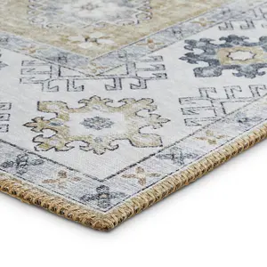 Gold Traditional Bordered Geometric Persian Rug for Bedroom & Living Room-180cm X 270cm