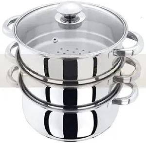 New 3pc Stainless Steel Steamer Cooker Set Pan Cooking Food Glass Lids Cookware