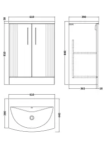 Retro 2 Door Floor Standing Vanity Unit with Curved 1 Tap Hole Ceramic Basin - 600mm - Satin Grey - Balterley