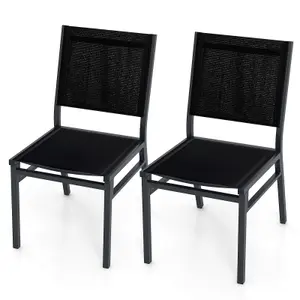 Costway 2Pcs Outdoor Dining Chairs Patio Armless Chair Lightweight Metal Chair