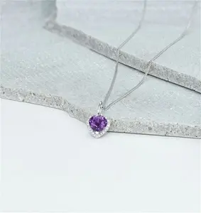 Stellato Amethyst And Diamond Heart Necklace In 9K White Gold