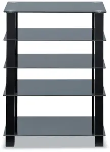 Centurion Supports TRINITY Black 5 Shelf with Black Legs Flat Screen TV Rack Glass Stand