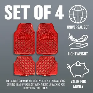 4pc Red Heavy Duty Alloy Checker Chrome Plate Mat Aluminium Effect Car Mats Set Van