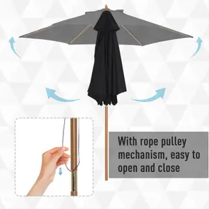 Outsunny 2.5m Wood Garden Parasol Sun Shade Patio Outdoor Wooden Umbrella Canopy