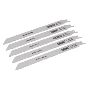 Draper  Bi-metal Reciprocating Saw Blades for Multi-Purpose Cutting, 225mm, 10tpi (Pack of 5) 38754