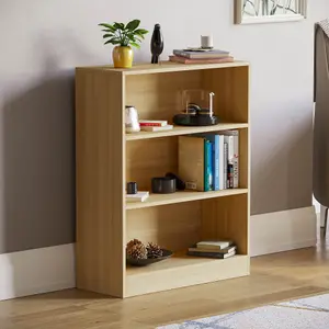 Vida Designs Cambridge Oak 3 Tier Low Bookcase Freestanding Shelving Unit (H)750mm (W)600mm (D)240mm