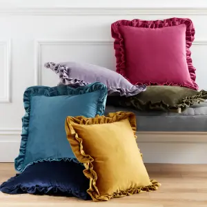 Catherine Lansfield So Soft Velvet Touch Double Frill 43x43cm Cushion Teal Green