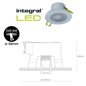 Integral LED Downlight 5.5W 510lm 68mm Cut Out Dimmable 4000K - White (4 Pack)