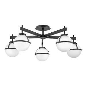 Luminosa Hollis 5 Light Multi Arm Semi Flush Ceiling Lamp, Black IP44