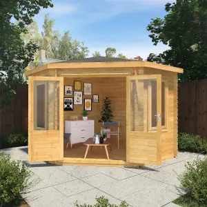 Waltons Wooden 3m x 3m Corner Log Cabin Summerhouse Garden Room - 44mm Double Glazed