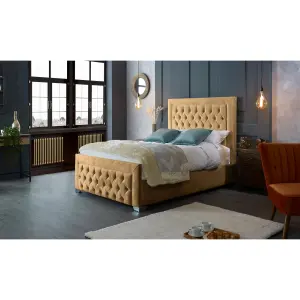 Gelson Plush Velvet Beige Bed Frame