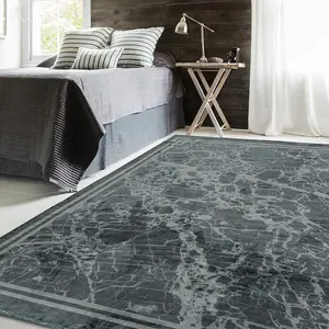 Grey Border Luxurious Modern Abstract Bordered Easy to clean Rug for Dining Room Bed Room and Living Room-120cm X 180cm