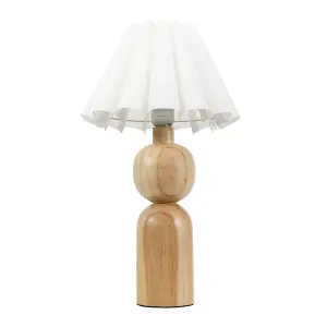 ValueLights Azalea Rustic Wooden Table Lamp with White Fabric Scallop Tapered Shade and LED Bulb