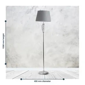 First Choice Lighting Pair of Mirrored Crackle Glass Floor Lamp with Grey Shades