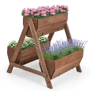 Costway Vertical Raised Garden bed Tiered Elevated Planter Stand w/ 3 Wood Planter Boxes