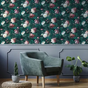 GoodHome Crewe Green Floral Smooth Wallpaper