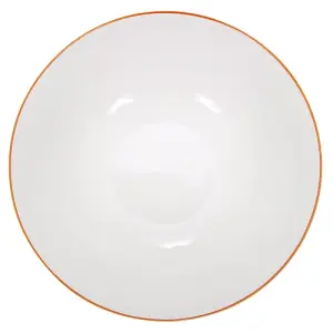 Set of 4 White Ceramic Dinner Bowls with Elegant Orange Rim - Durable & Stylish