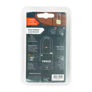 Timco - Brass Padlock Long Shackle (Size 40mm - 1 Each)